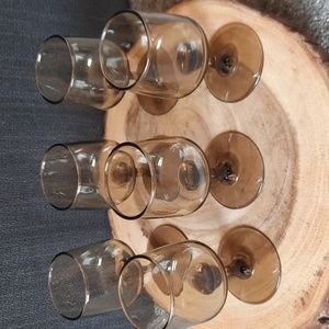 Set of 6 Vintage Libbey "Tawney" smokey brown stemmed glasses